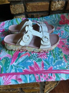 Alegria white/pink sandals.